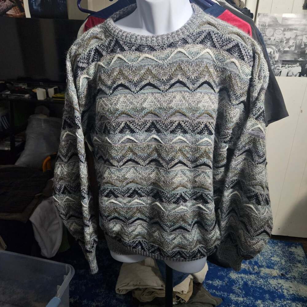 Vintage 90s Coogi Inspired Acrylic Chevron Pattern Crewneck Sweater